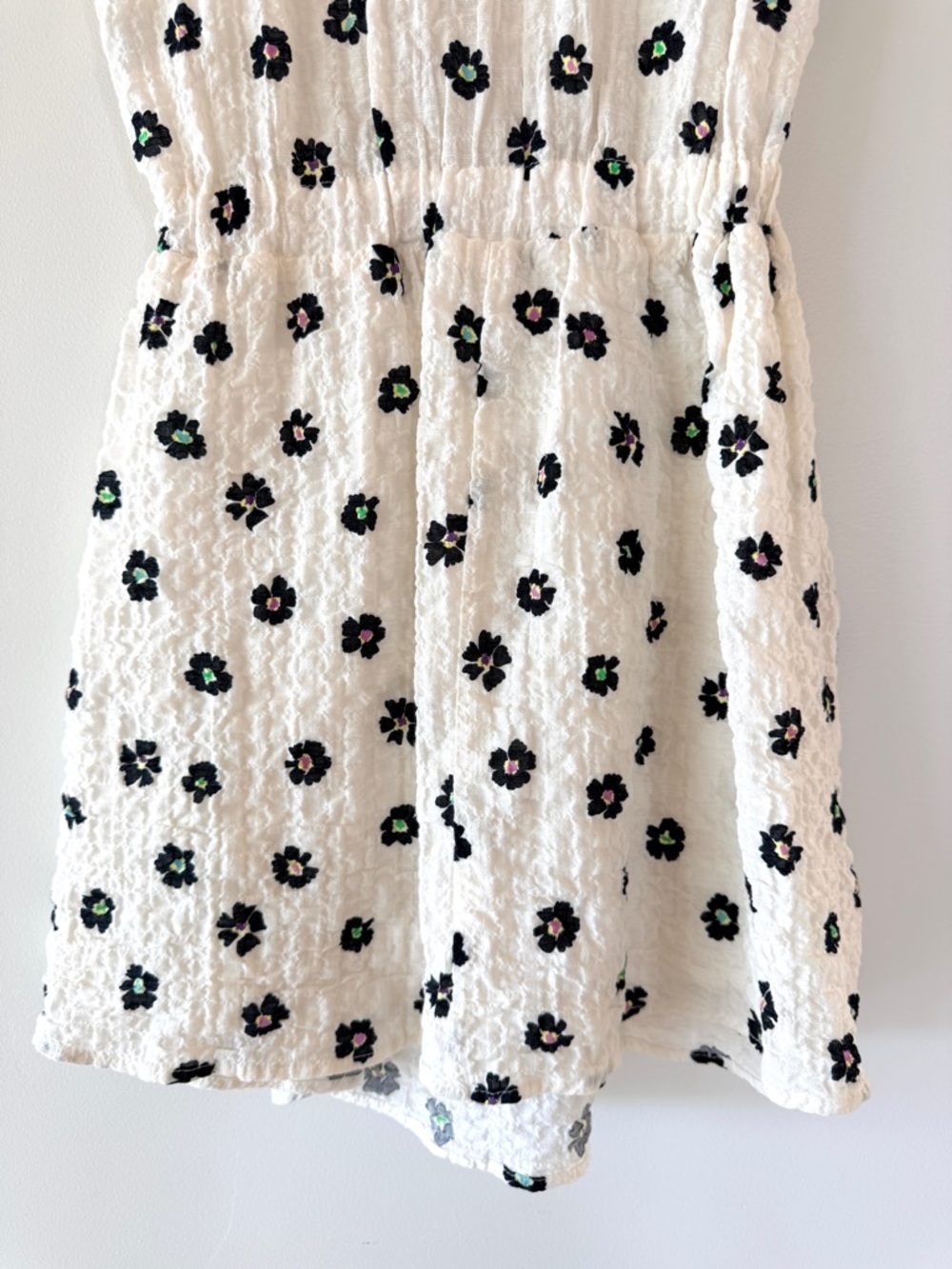 Zara Girls Floral Cutout Knotted Textured Dress Ecru Black Size 7 Cotton - Picture 9 of 12